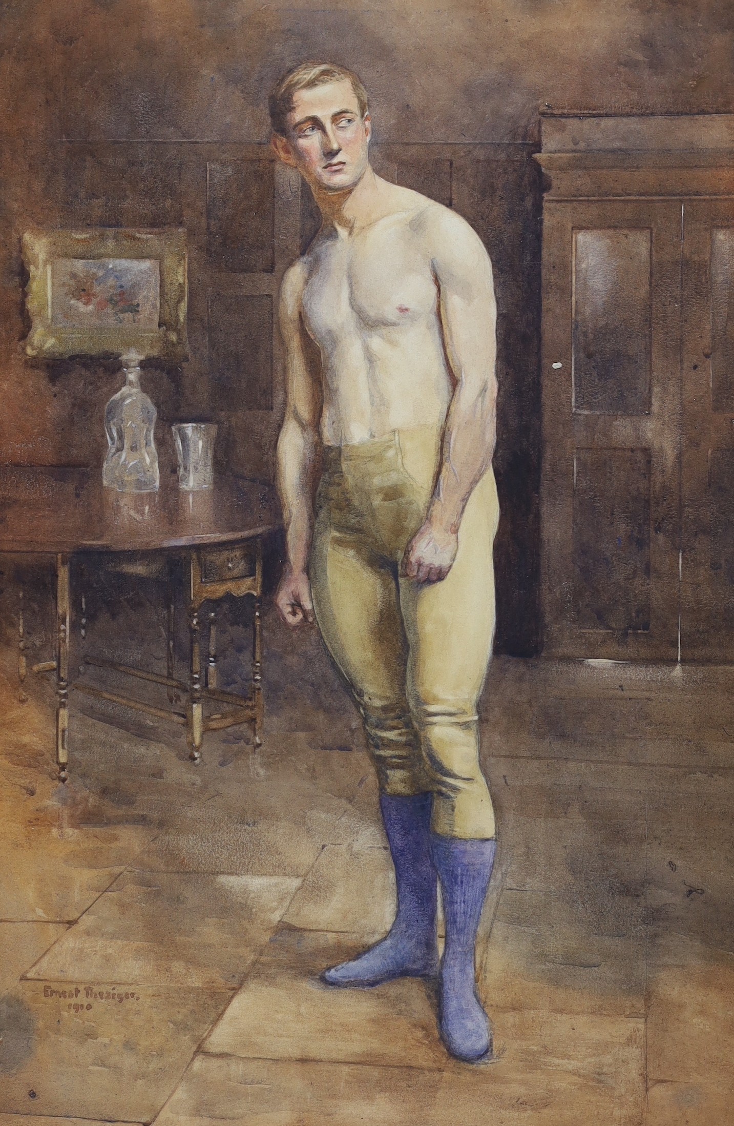 Ernest Thesiger (1879-1961), two watercolours, Portraits of young men, one signed and dated 1910, largest 52 x 35cm, unframed